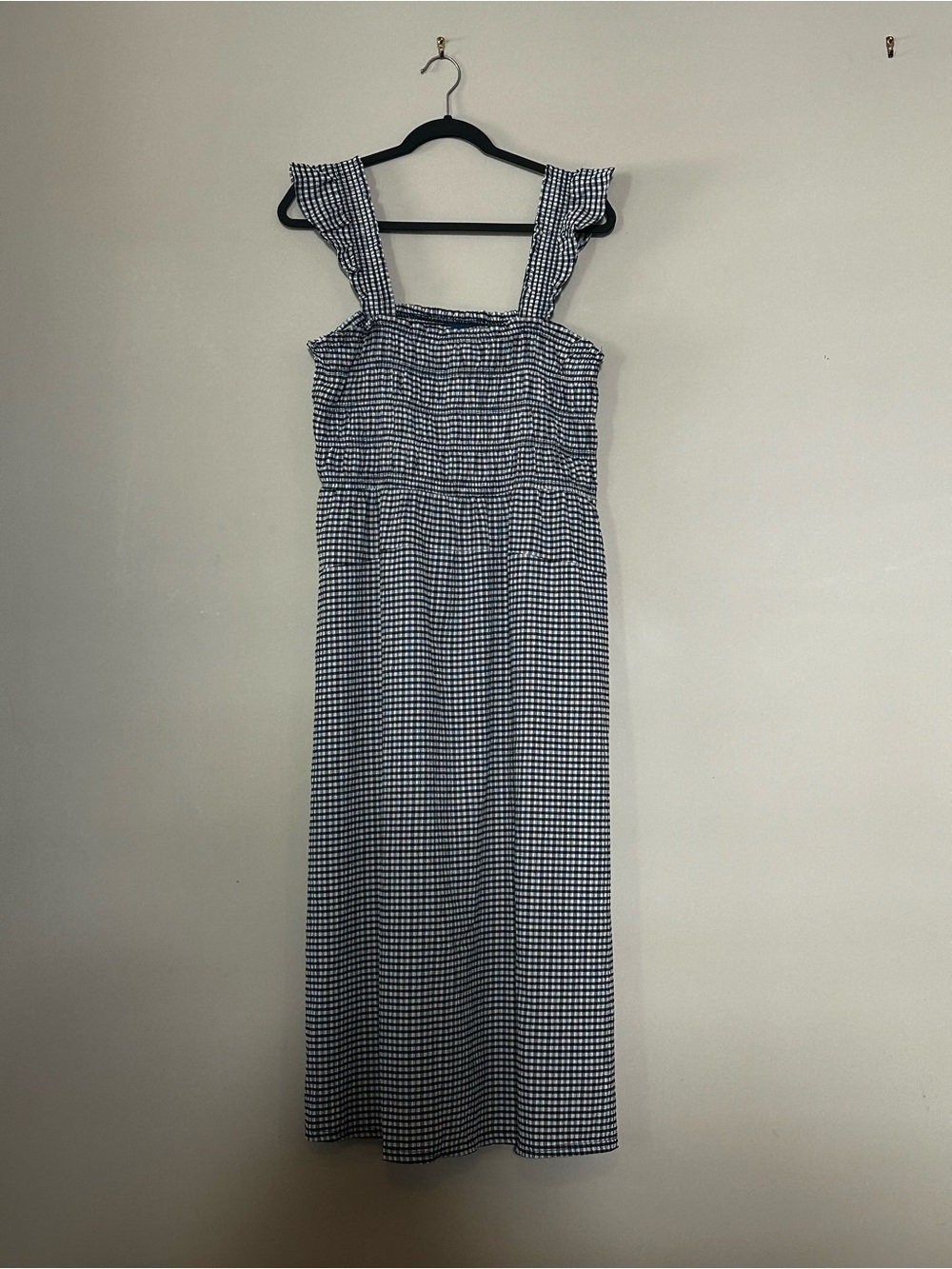 Old Navy Navy and White Gingham Smocked Maxi Dress with Ruffled Straps